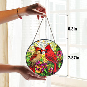 SHEING Cardinal stained glass sun catcher with 34 cm chain for easy hanging.