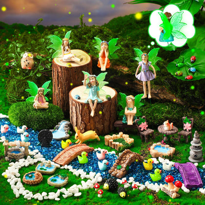 Shellwei fairy with luminous wings brightens a tiny garden at night.
