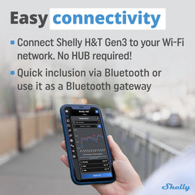 Shelly H&T Gen3 White app control on a smartphone for remote management.