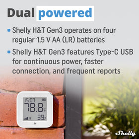 Shelly H&T Gen3 White e-paper display in low-power mode.