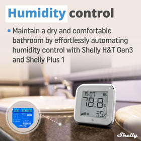 Shelly H&T Gen3 White with Wi-Fi icon illustrating wireless monitoring.