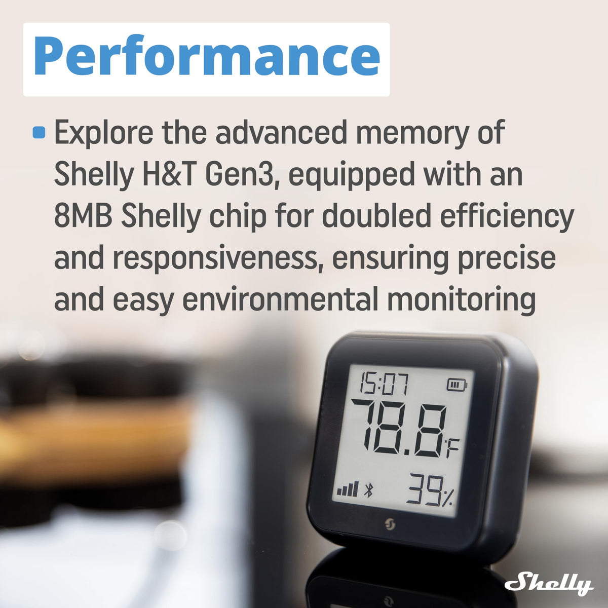 Shelly H&T Gen3 Black bathroom humidity scene: automatically reduces moisture.