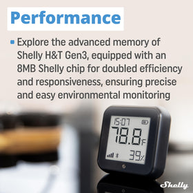 Shelly H&T Gen3 Black bathroom humidity scene: automatically reduces moisture.