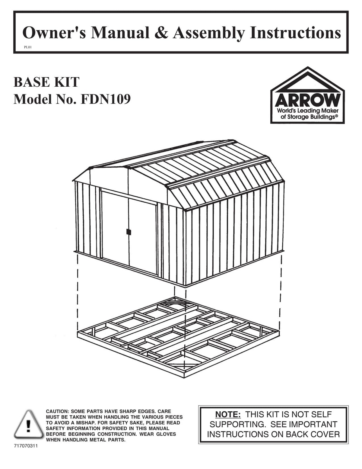 ShelterLogic Arrow FDN109 base kit self-squares the frame before finishing.