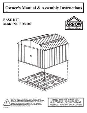 ShelterLogic Arrow FDN109 base kit self-squares the frame before finishing.