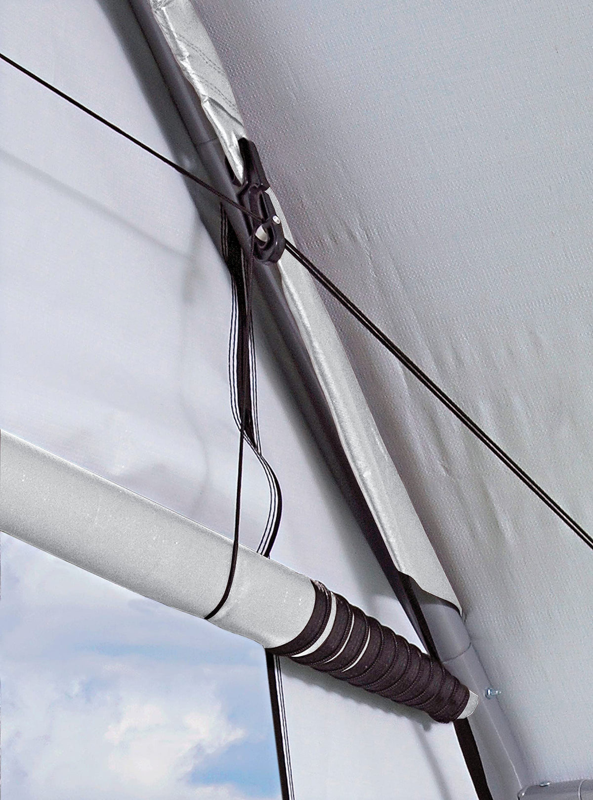ShelterLogic Pull-Eaze door kit showing durable rope and pulley system.