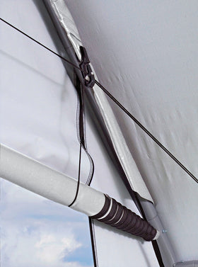 ShelterLogic Pull-Eaze door kit showing durable rope and pulley system.