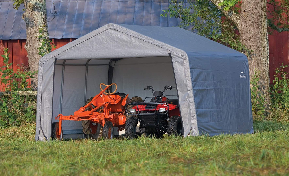 ShelterLogic Shed-in-a-Box waterproof cover closeup demonstrates ripstop waterproof protection.
