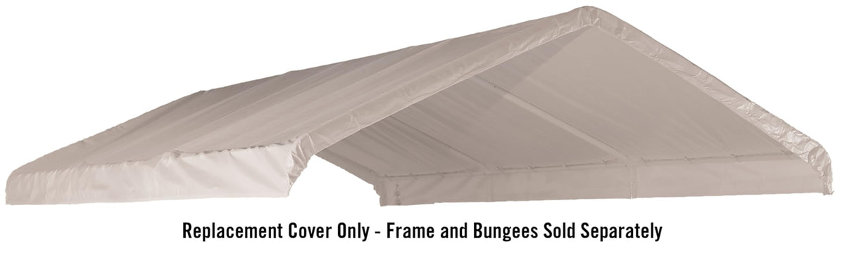 ShelterLogic SuperMax cover secured by bungee fasteners for quick setup.