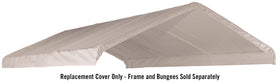 ShelterLogic SuperMax cover secured by bungee fasteners for quick setup.