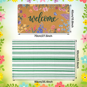 Shemilly green white stripe poly-cotton mat suitable for indoor or outdoor doors