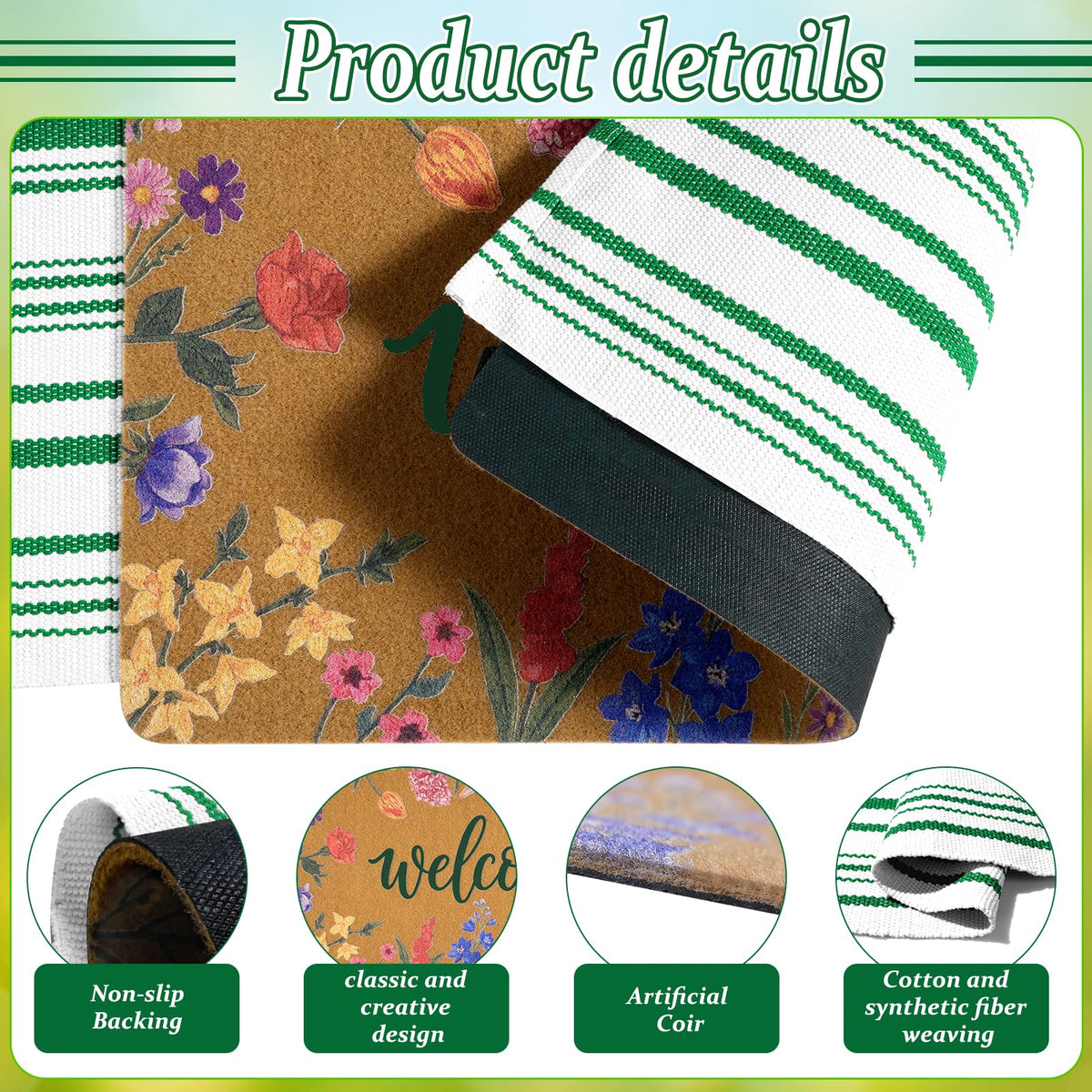 Shemilly wildflower doormat measures 15x28 inches for entryway accent