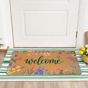 Shemilly wildflower welcome coir mat adds colorful curb appeal and durable entryway protection
