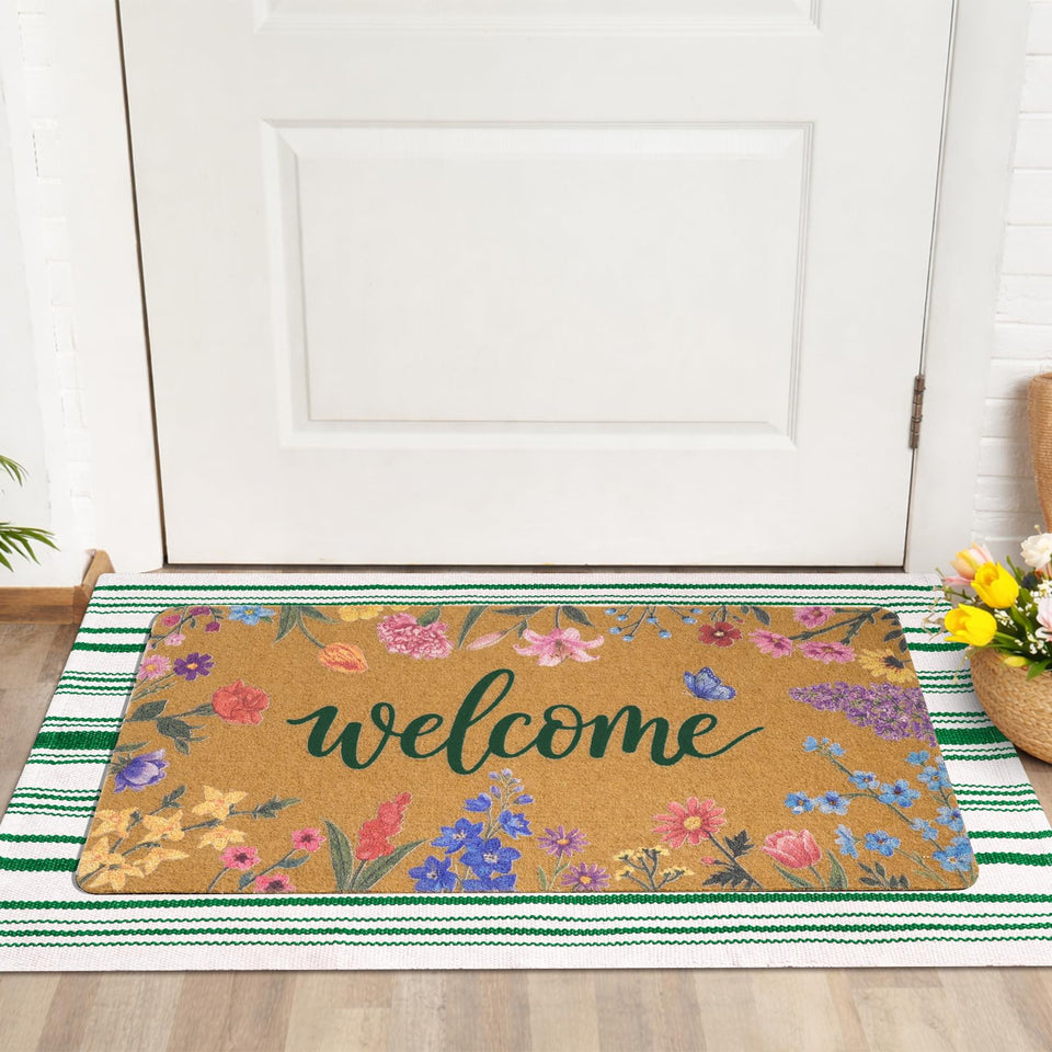 Shemilly wildflower welcome coir mat adds colorful curb appeal and durable entryway protection