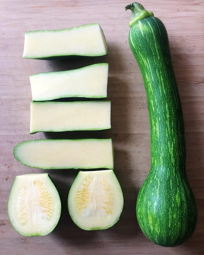 Sherwoods Seeds Centercut Tromboncino zucchini seed pack for trellis-grown long curved fruits with edible blossoms.
