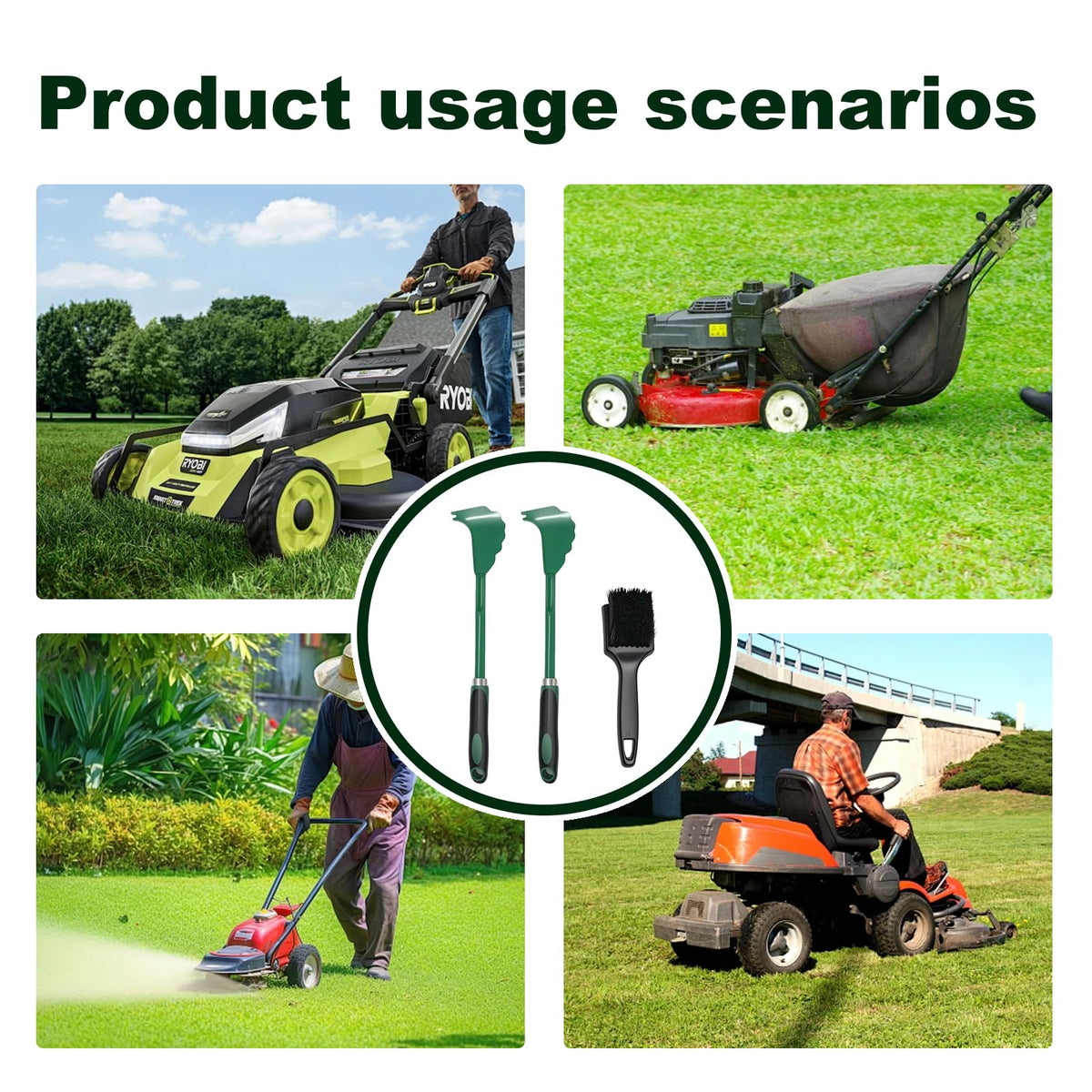 Shgxjjnb mower deck scraper includes hanging holes for easy garage storage.