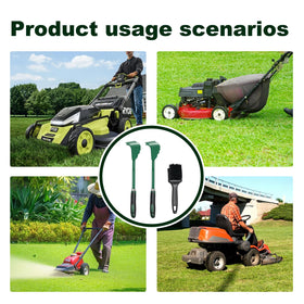 Shgxjjnb mower deck scraper includes hanging holes for easy garage storage.