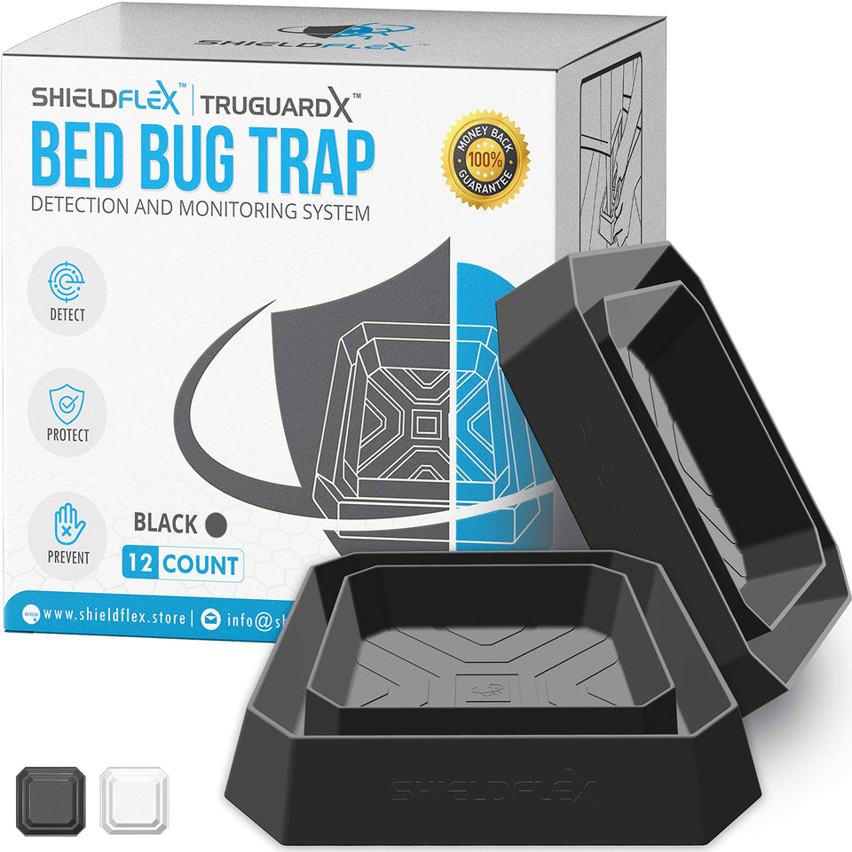 ShieldFlex TruGuard 12-pack under-legs bed bug interceptors protect beds from intruders