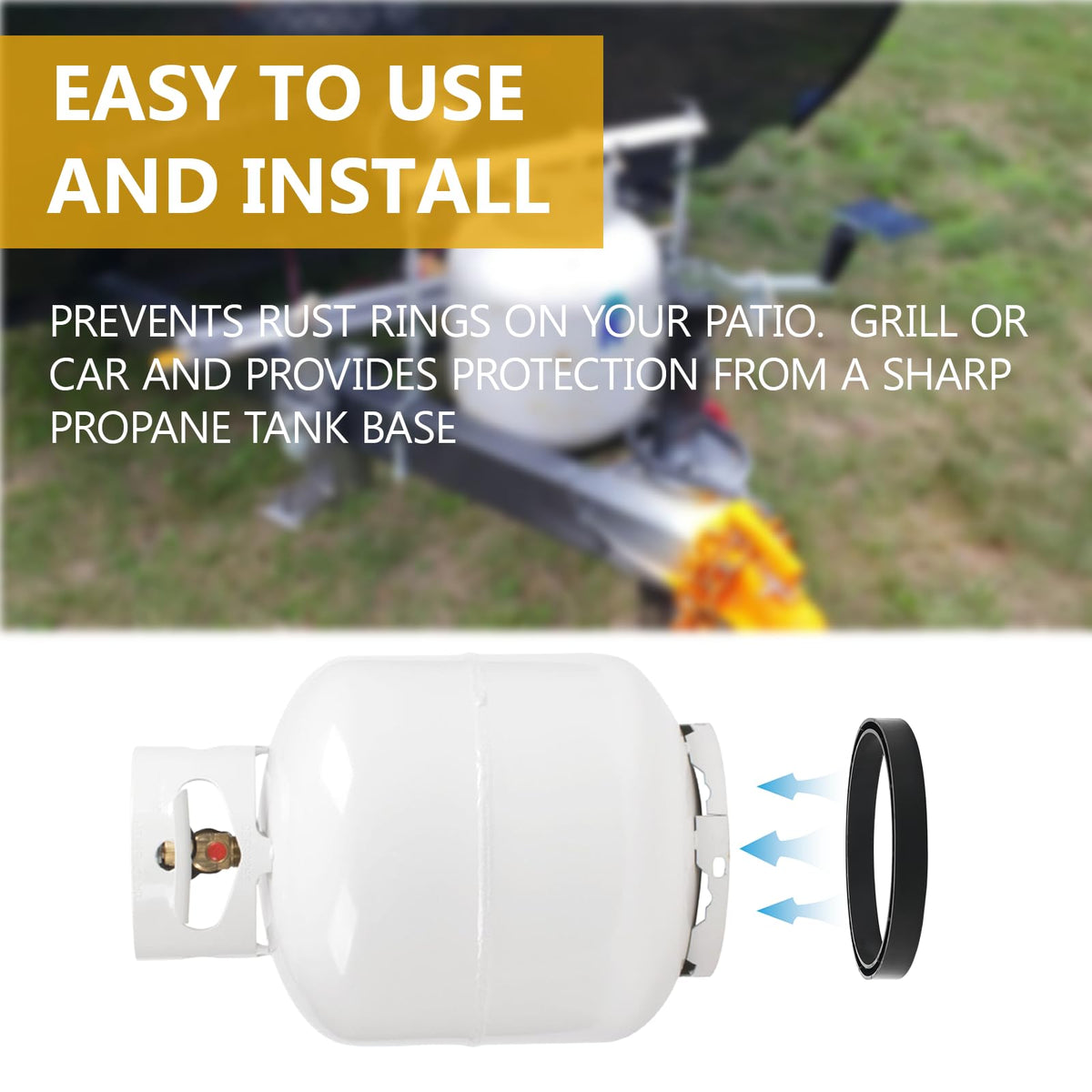 Shiguan ring base protects surfaces while docking tanks on patios.