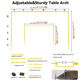 SHIJING table arch setup shows adjustable height and width.