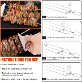 Meats, shrimp, and veggies on SHIKORI skewers sizzling on a hot grill