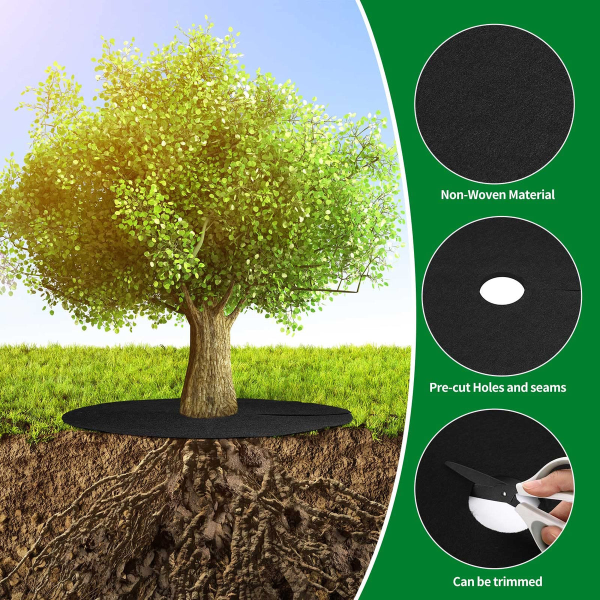 Shimeyao round root barrier fabric placed around a young tree.