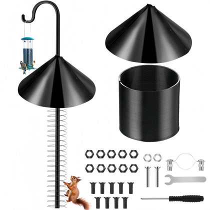 Shimeyao squirrel-baffle-kit front view protecting feeders from squirrels