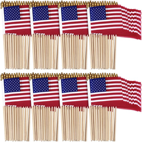 Shimeyao USA flag on a wooden stick, 4x6 inches, ideal for parades.