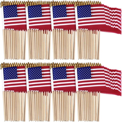Shimeyao USA flag on a wooden stick, 4x6 inches, ideal for parades.