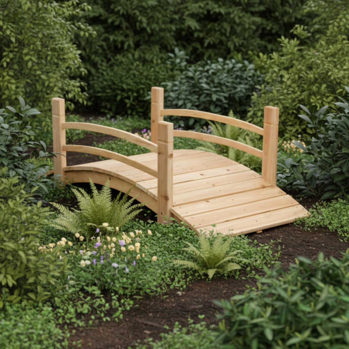 Shine Company 4980N cedar garden bridge blends into landscapes for charming connectivity.