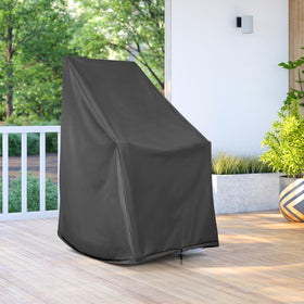 Shine Company weatherproof rocking chair cover side view shows secure elastic cord and toggle