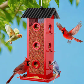 Shineforu all-metal 14-port feeder, side view with spacious perches.