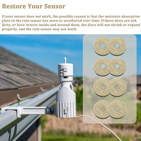 Shinelan irrigation setup using hygroscopic discs to trigger watering events.