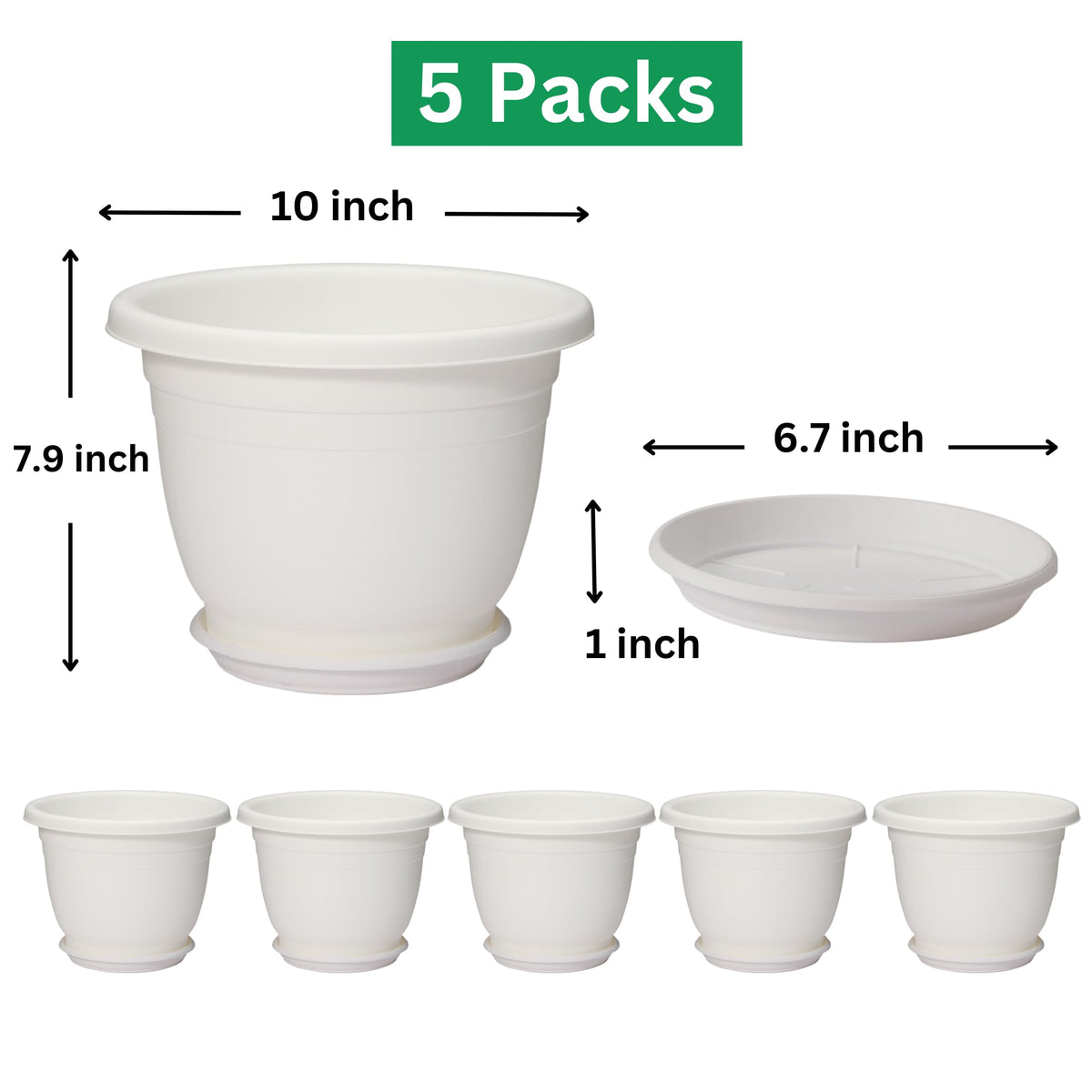 Beige Shineloha 10-inch plastic planter adds durable weather-resistant style