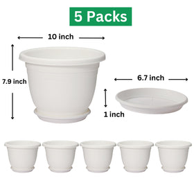 Beige Shineloha 10-inch plastic planter adds durable weather-resistant style