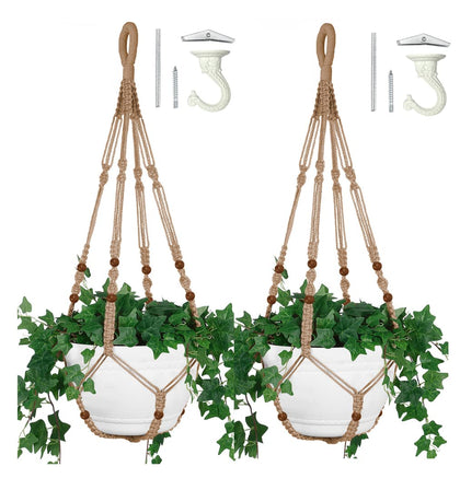Shineloha 2-pack 43-inch macrame planter hanger with a 12-inch pot for indoor greenery.