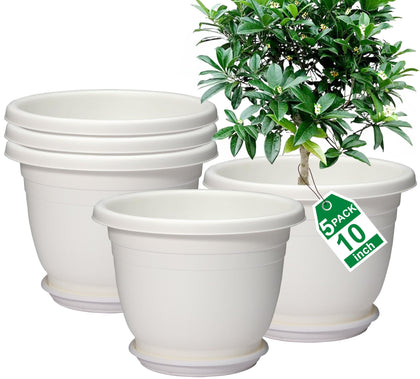 Shineloha 5-pack 10-inch plant pots with saucers for indoor and outdoor use
