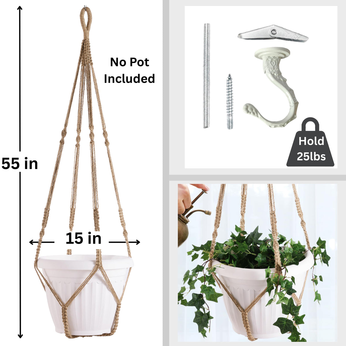 Shineloha clean-design planter hanger without tassels for modern spaces.