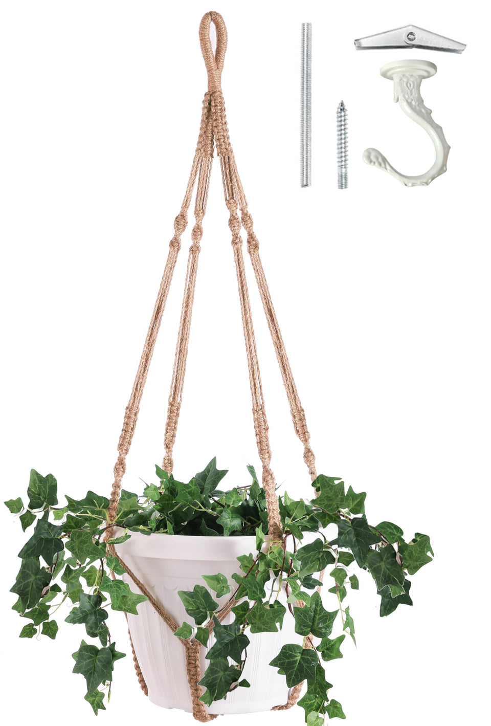 Shineloha giant XXL 55-inch macrame planter hanger supports 12–15 inch pots with a sturdy 6-cord design.