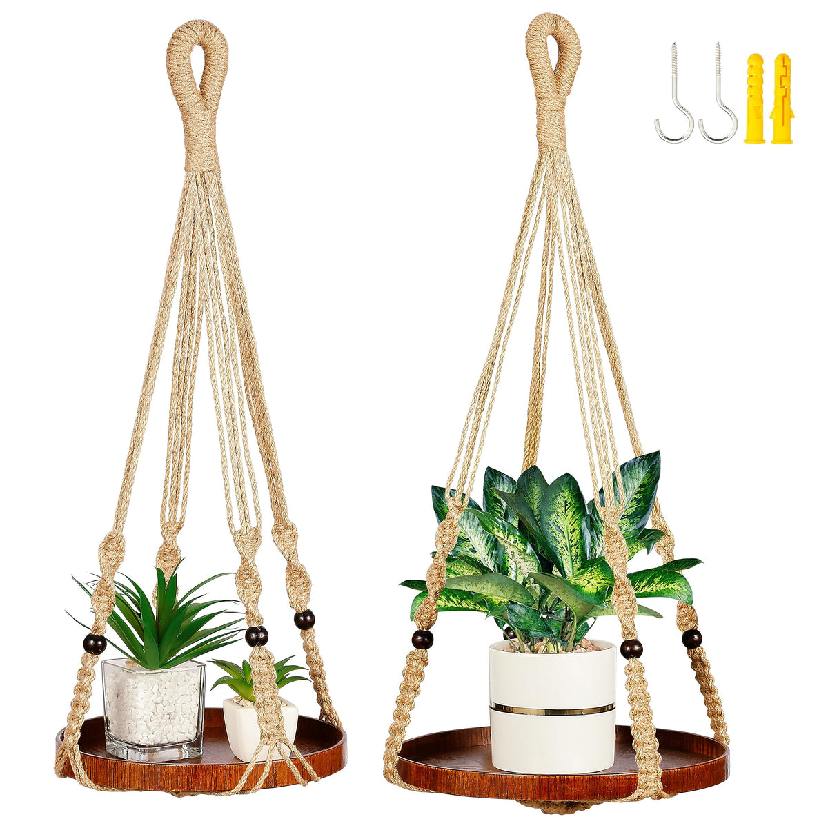 Shineloha macrame plant hanger with 41-inch shelf for dramatic indoor plant displays