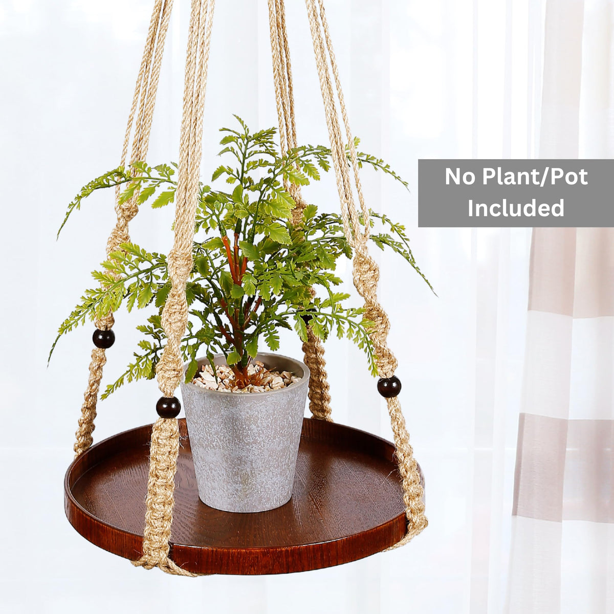 Shineloha macrame plant hanger with 26-inch shelf for compact indoor plant setups