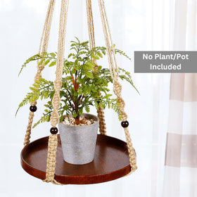 Shineloha macrame plant hanger with 26-inch shelf for compact indoor plant setups