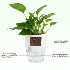 ShineMe self watering pot 4.1-inch front view shows sleek design for spaces