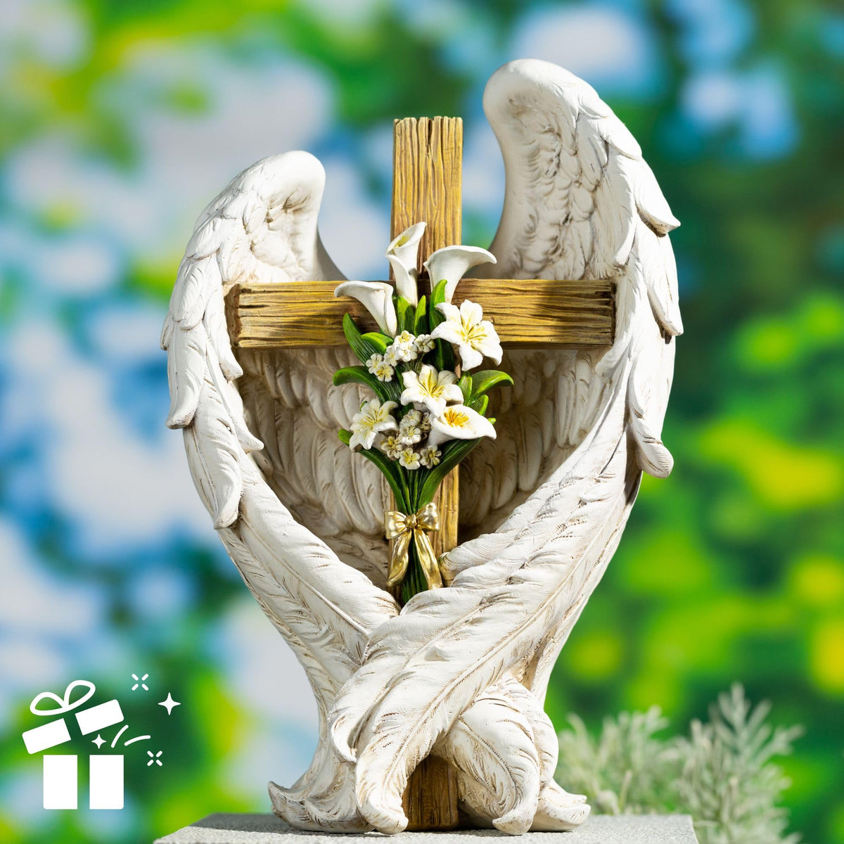 ShineOnAngel 12-inch statue highlights lifelike wing details for serene home decor.