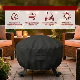 Durable SHINESTAR 600D oxford fabric protects the round fire pit cover.