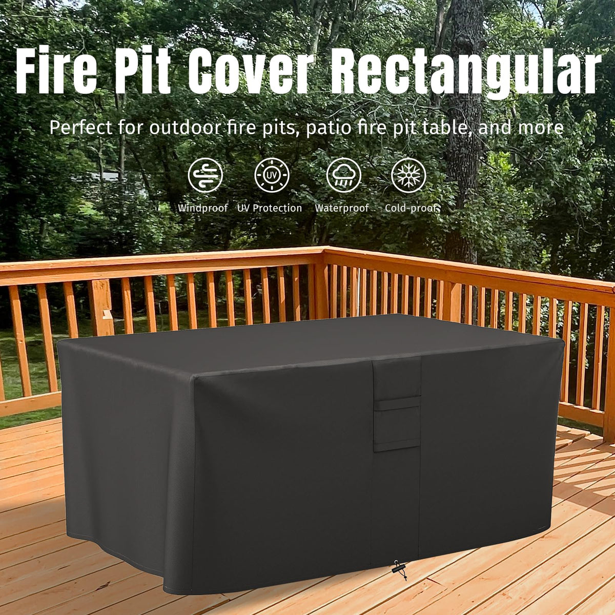 ShineStar fire pit cover rectangle emphasizes PVC coating for wet weather protection