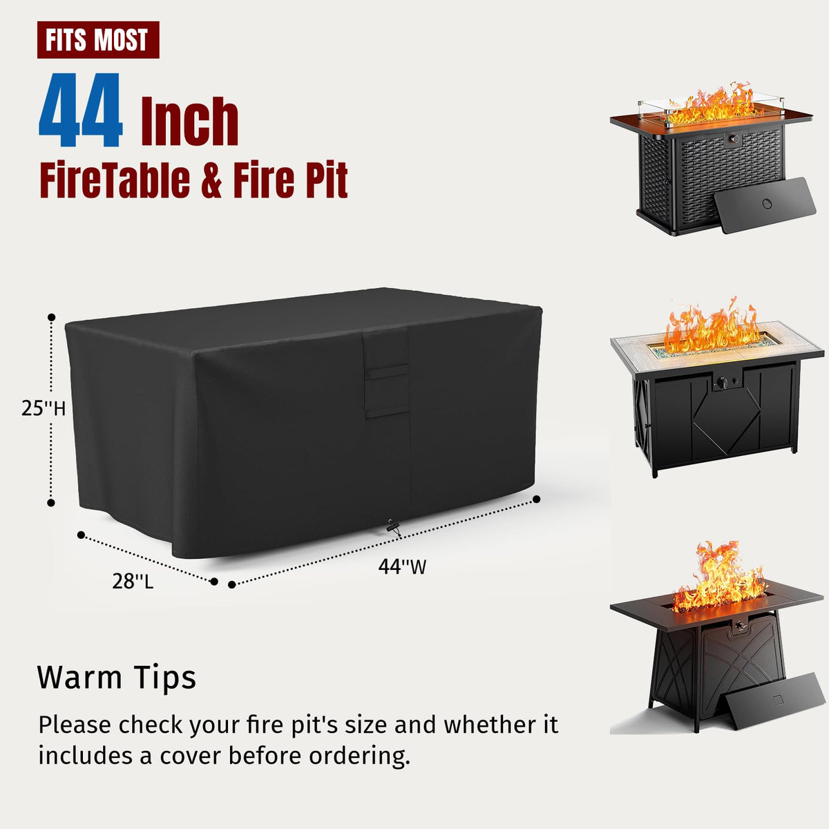 ShineStar fire pit cover windproof rectangle with bottom drawstring against gusts