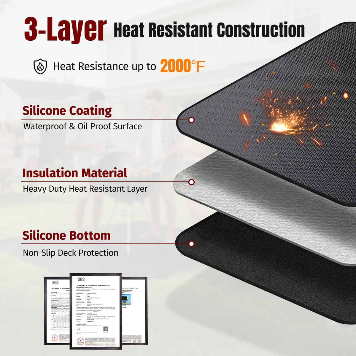 SHINESTAR fireproof-mat provides waterproof, grease-proof outdoor grilling surface.
