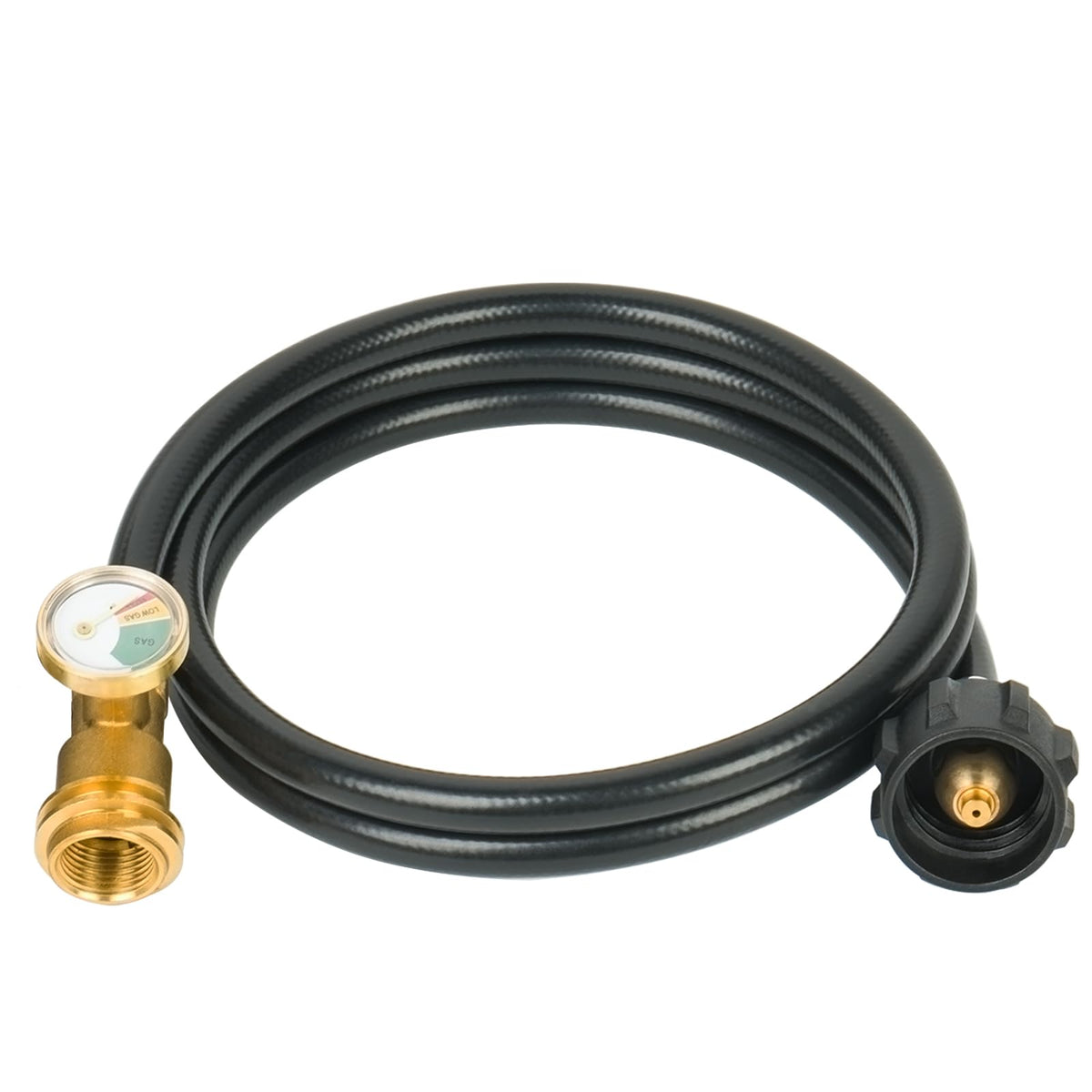 SHINESTAR propane extension hose with gauge displays fuel level for easy monitoring.