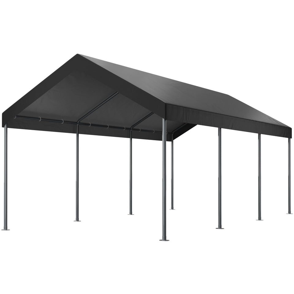 Shintenchi 10x20ft carport front view protecting vehicles from sun and weather